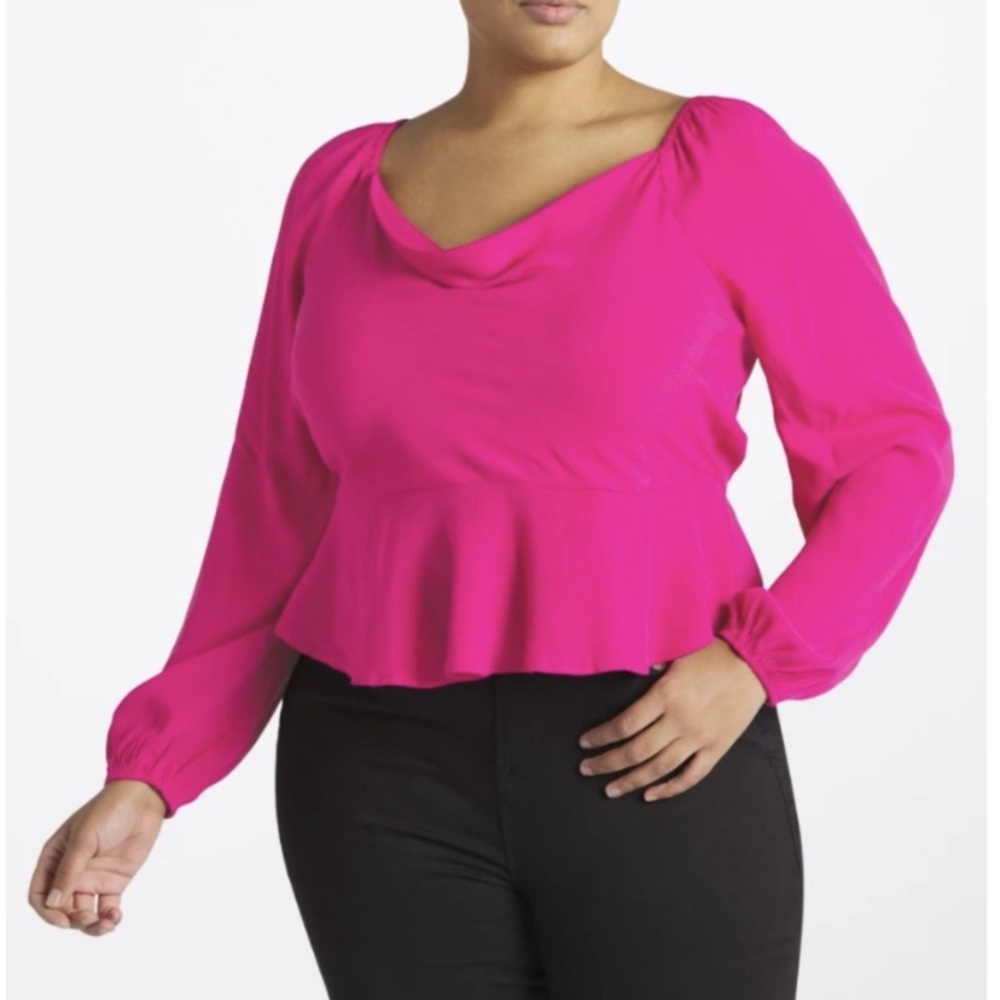 NWT Heatherly Cowl Neck Peplum Top, Size 1X